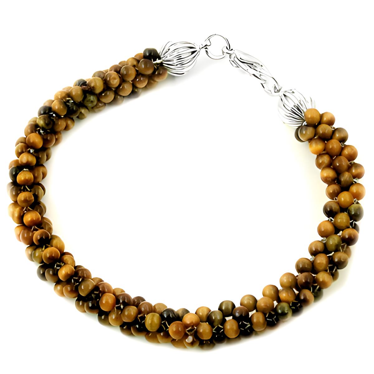 Tiger eye bead bracelet, a natural stone jewelry piece with brown and gold plating beads