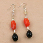 Load image into Gallery viewer, Silver Dangle Earrings with Red and Black Gemstones | Women's Jewelry