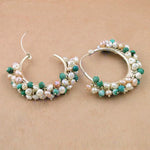 Load image into Gallery viewer, Silver Pearl & Gemstone Hoop Earrings for Women | Dainty Jewelry