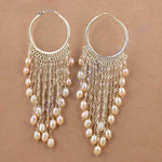 Load image into Gallery viewer, Silver Pearl Tassel Earrings for Women | Dangle Earrings