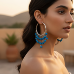 Load image into Gallery viewer, 925 Silver Turquoise Bead Hoop Earrings for Women | Dangle Earrings