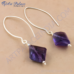 Load image into Gallery viewer, 925 sterling silver drop earrings with faceted purple amethyst gemstones