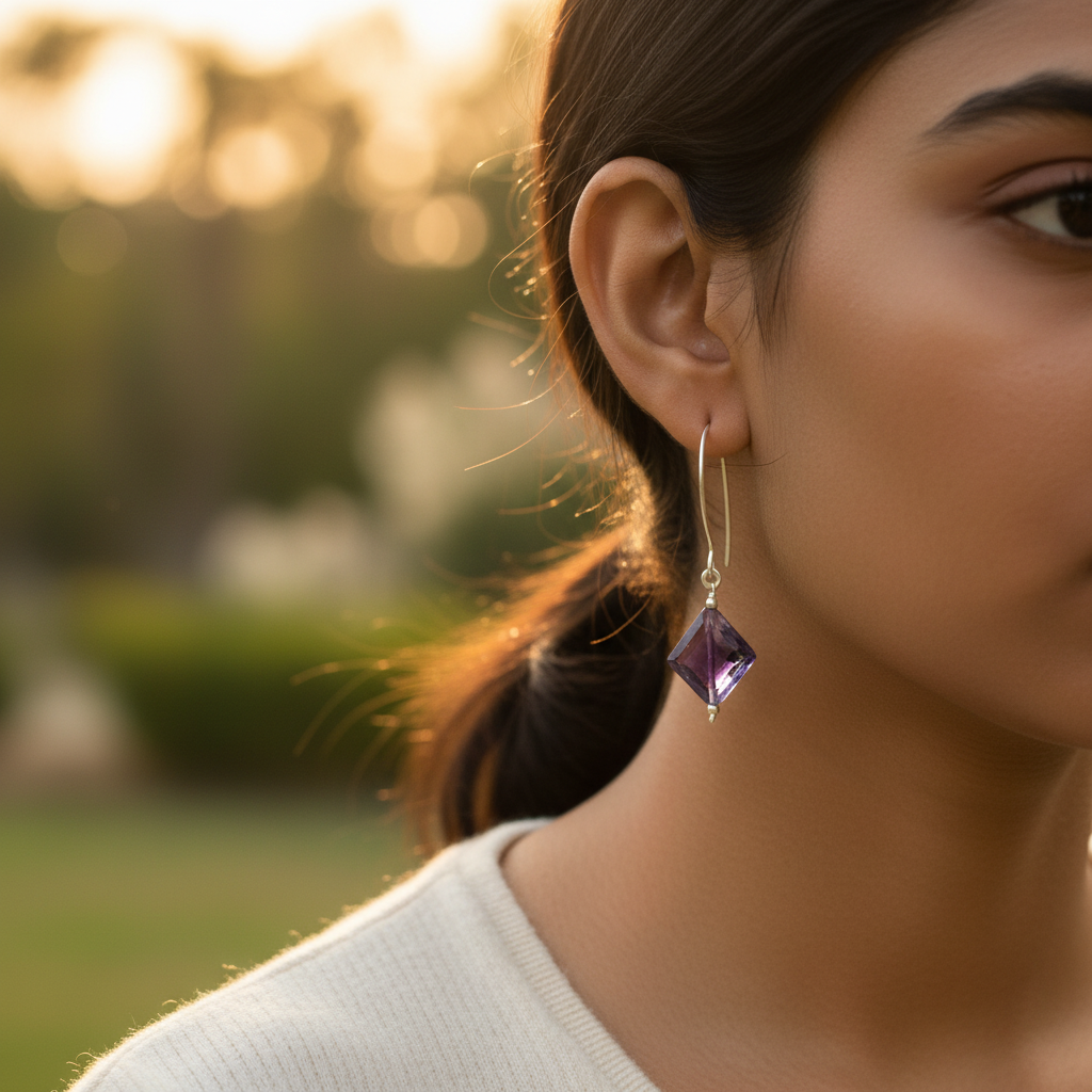 925 silver amethyst drop earrings for women | gemstone jewelry