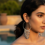 Load image into Gallery viewer, Silver Hoop Earrings with Blue Gemstones | Women's Jewelry Gift