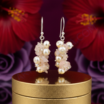 Load image into Gallery viewer, Silver Pearl & Rose Quartz Earrings | Cluster Drop Earrings
