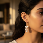 Load image into Gallery viewer, Silver Pearl & Rose Quartz Earrings | Cluster Drop Earrings