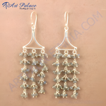 Load image into Gallery viewer, 925 sterling silver drop earrings with multiple labradorite gemstone beads, featuring a silver hook.