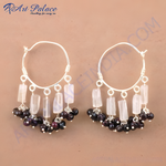 Load image into Gallery viewer, 925 sterling silver hoop earrings with moonstone and garnet gemstones.