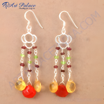 Load image into Gallery viewer, 925 sterling silver dangle earrings with colorful gemstones, perfect for women's daily wear or special occasion.