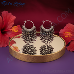 Load image into Gallery viewer, Silver Hoop Earrings with Garnet Beads for Women | Daily Wear