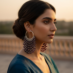 Load image into Gallery viewer, Silver Hoop Earrings with Garnet Beads for Women | Daily Wear