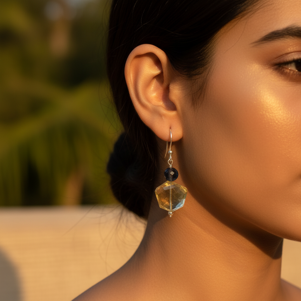 925 silver citrine & iolite earrings for women | gemstone jewelry
