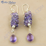 Load image into Gallery viewer, 925 sterling silver amethyst drop earrings with cluster gemstone design