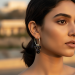 Load image into Gallery viewer, 925 Silver Hoop Earrings with Black Gemstone Dangles for Women