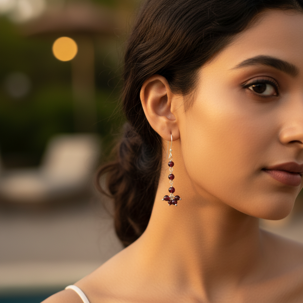 925 silver garnet drop earrings for women | gemstone jewelry