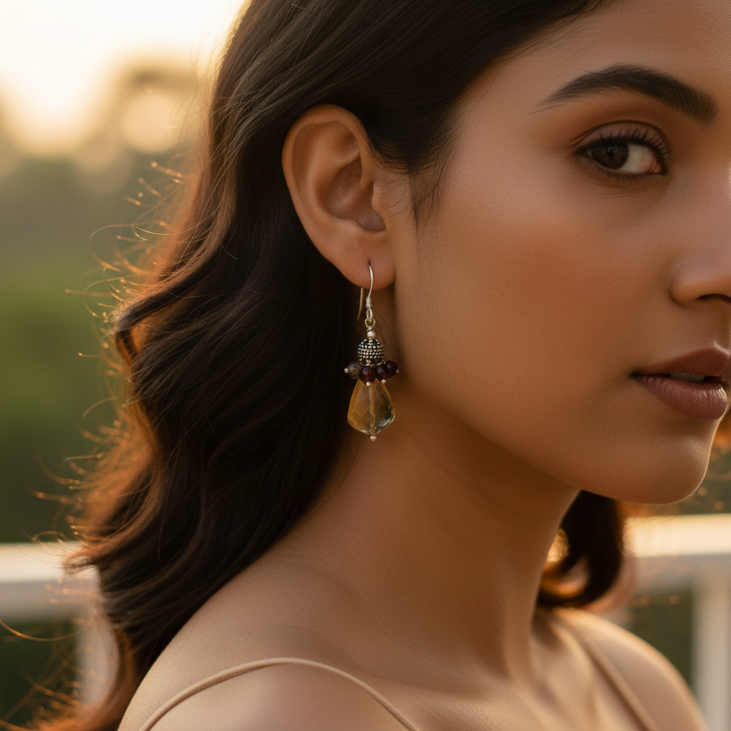 925 silver citrine gemstone earrings for women | gift jewelry