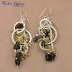 Load image into Gallery viewer, Sterling silver dangle earrings with brown and yellow gemstones, perfect for women. A unique jewelry design.