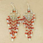 Load image into Gallery viewer, Silver Dangle Earrings with Red & Moonstone Beads | Chandelier Earrings