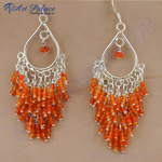 Load image into Gallery viewer, 925 sterling silver carnelian chandelier earrings, featuring vibrant orange gemstones, perfect for any occasion.