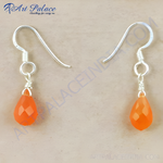 Load image into Gallery viewer, 925 sterling silver dangle earrings with faceted orange carnelian teardrop gemstones