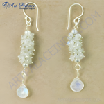 Load image into Gallery viewer, 925 sterling silver dangle earrings with clustered moonstone beads and pear-shaped drops