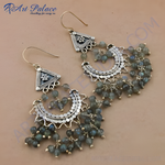 Load image into Gallery viewer, 925 sterling silver dangle earrings with labradorite gemstones and intricate detailing, displaying a unique bohemian style.