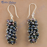 Load image into Gallery viewer, Sterling silver dangle earrings featuring clusters of lustrous black pearls, perfect for women.