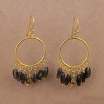 Load image into Gallery viewer, gold plating Hoop Dangle Earrings with Grey Gemstone Beads | Women's Jewelry