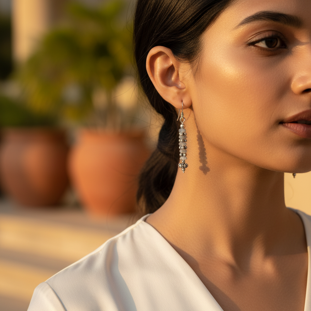 925 silver beaded drop earrings for women | gemstone jewelry