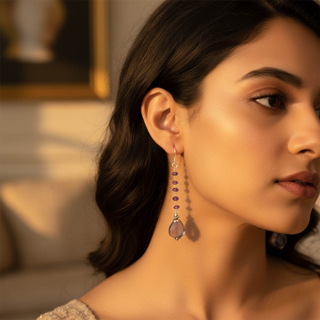 925 silver amethyst drop earrings for women | gemstone jewelry