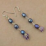 Load image into Gallery viewer, 925 Silver Pearl & Amethyst Drop Earrings for Women | Gift