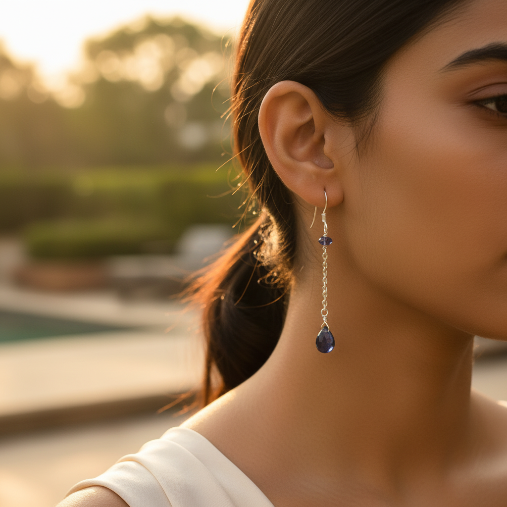 925 silver iolite drop earrings for women | daily wear gift
