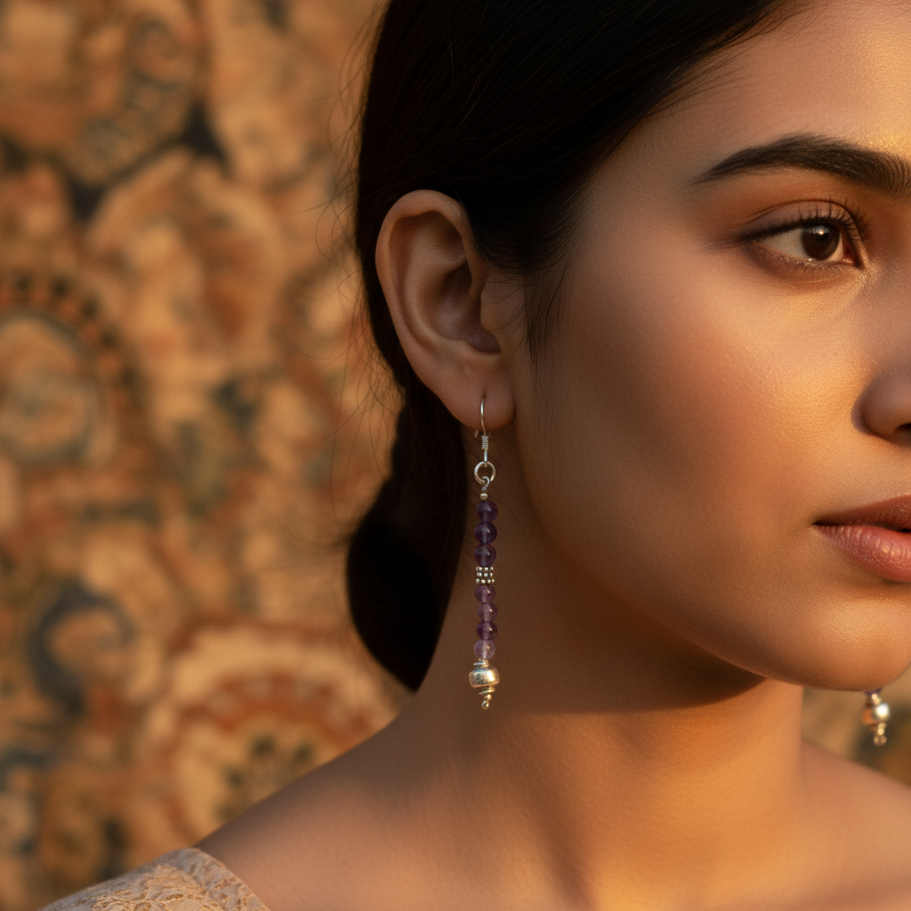 925 silver amethyst drop earrings for women | daily wear