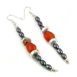 Load image into Gallery viewer, Silver Pearl & Carnelian Bead Earrings | Women's Dangle Jewelry