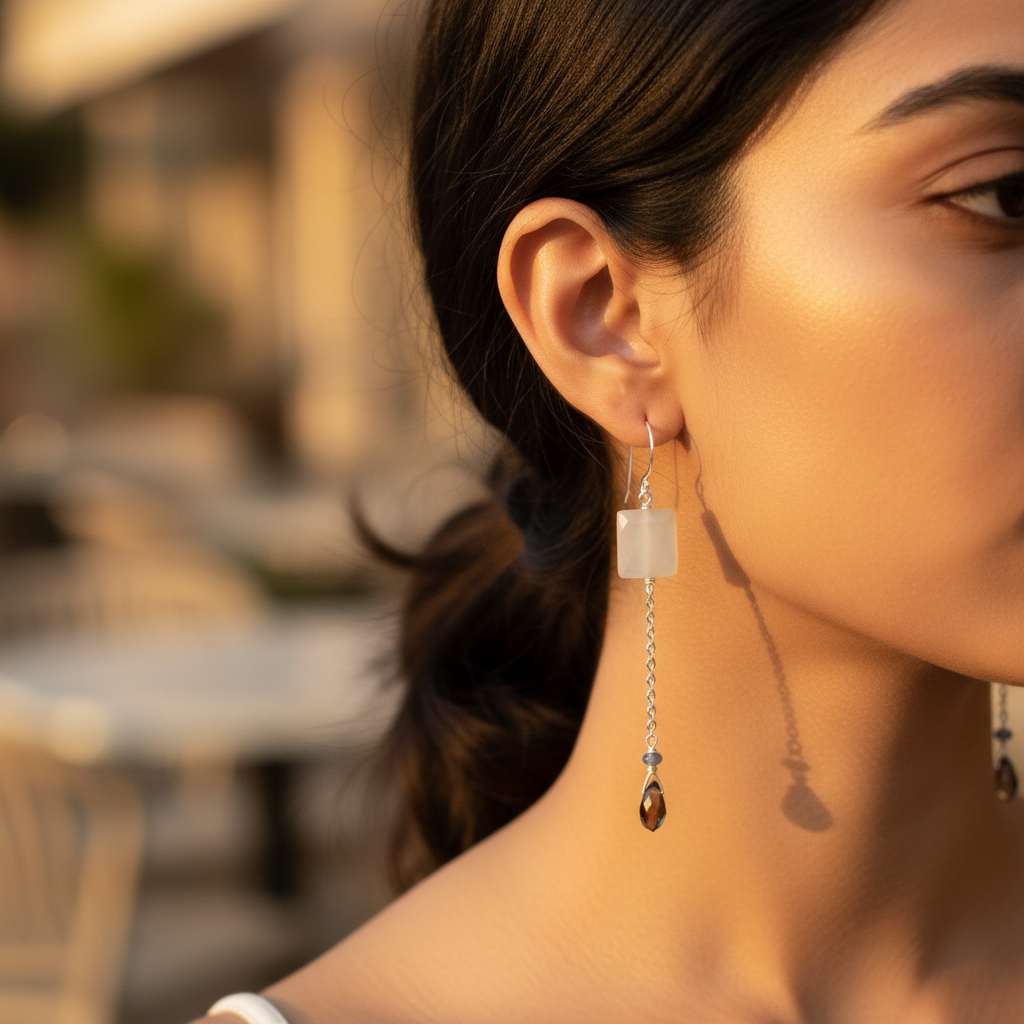 Silver dangle earrings with smokey quartz | women's fashion jewelry