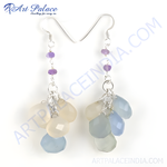 Load image into Gallery viewer, 925 sterling silver gemstone drop earrings with blue and off-white colored gemstones.