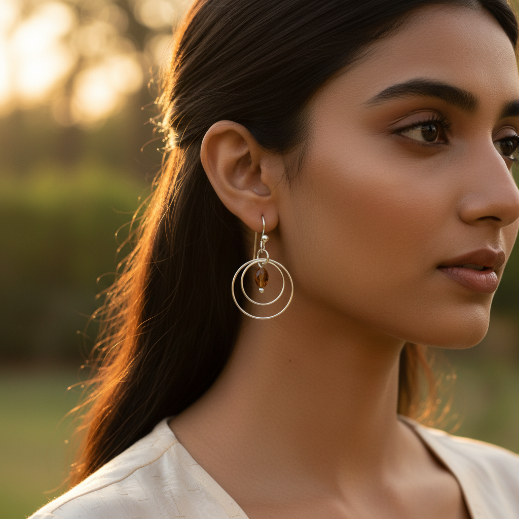 Silver dangle earrings with amber stone | women's jewelry gift