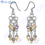 Load image into Gallery viewer, 925 sterling silver dangle earrings with gemstones and pearl accents for women.