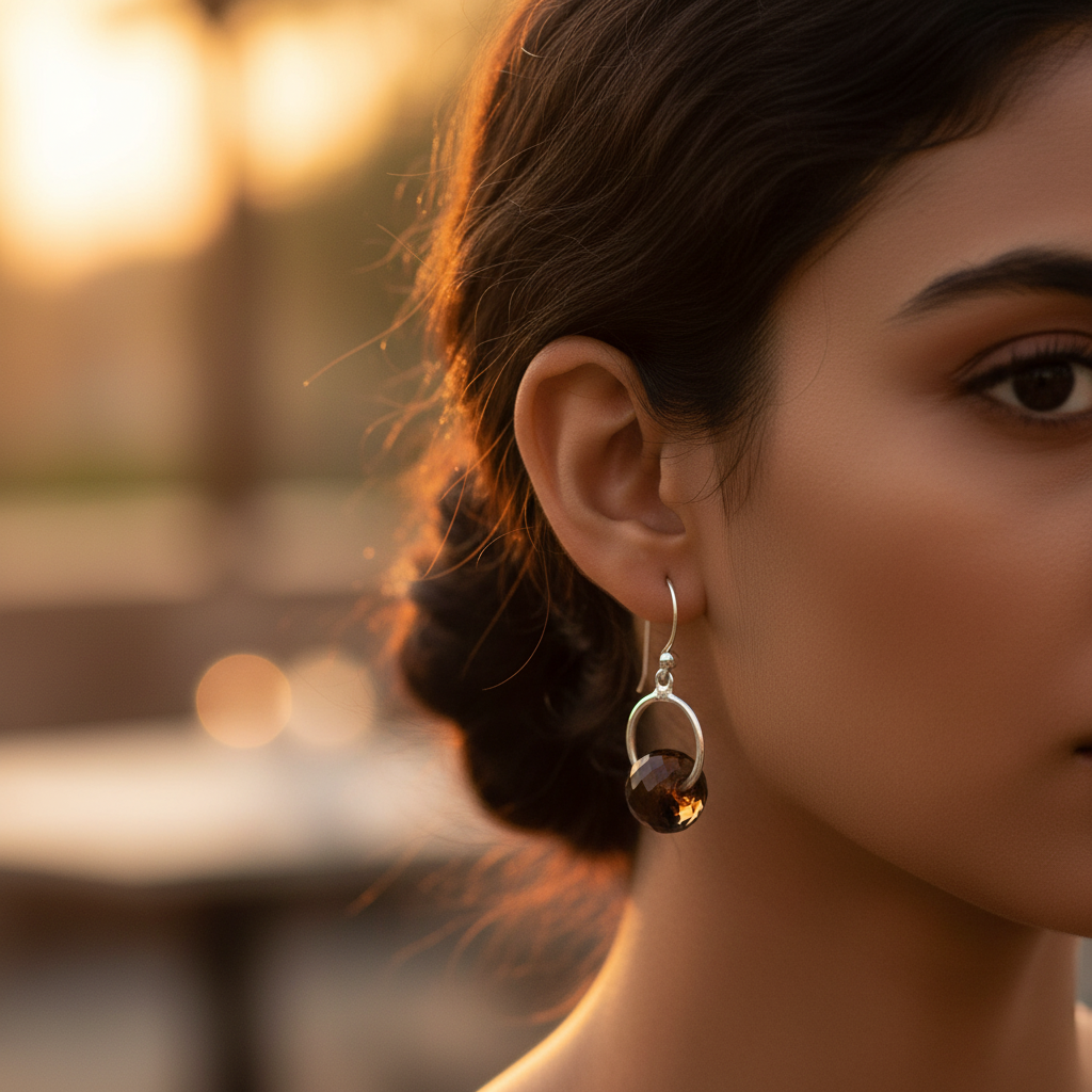 925 silver smoky quartz earrings for women | daily wear gift