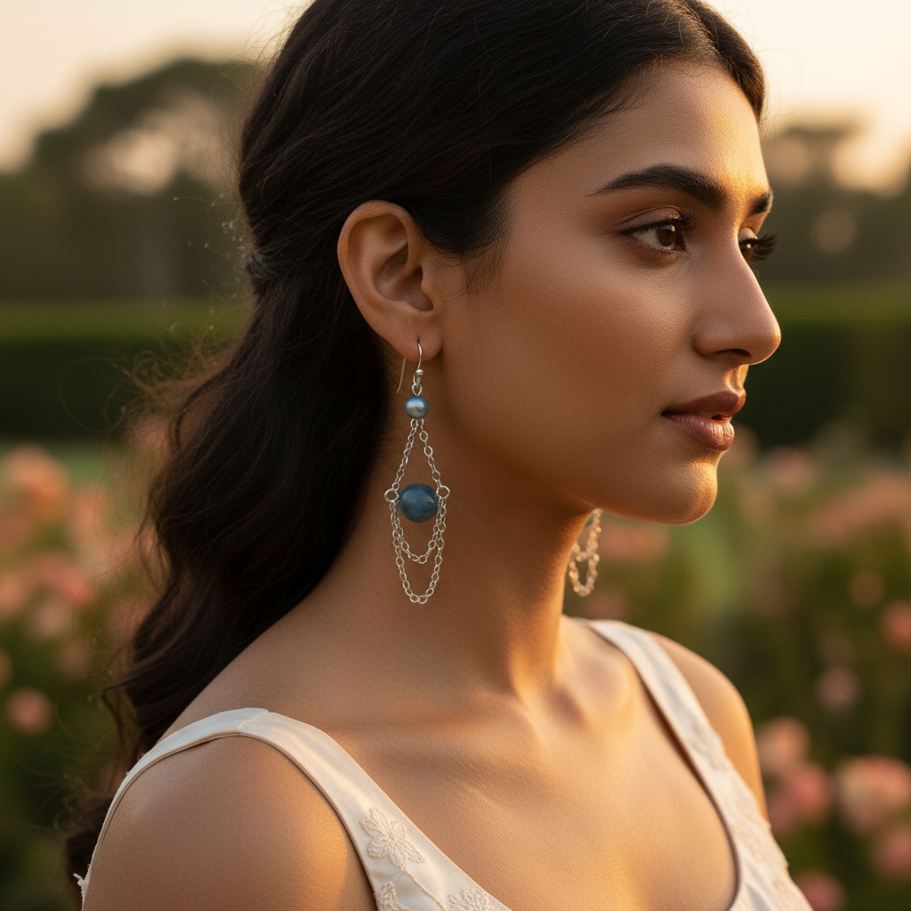Silver blue gemstone drop earrings for women | dangle jewelry