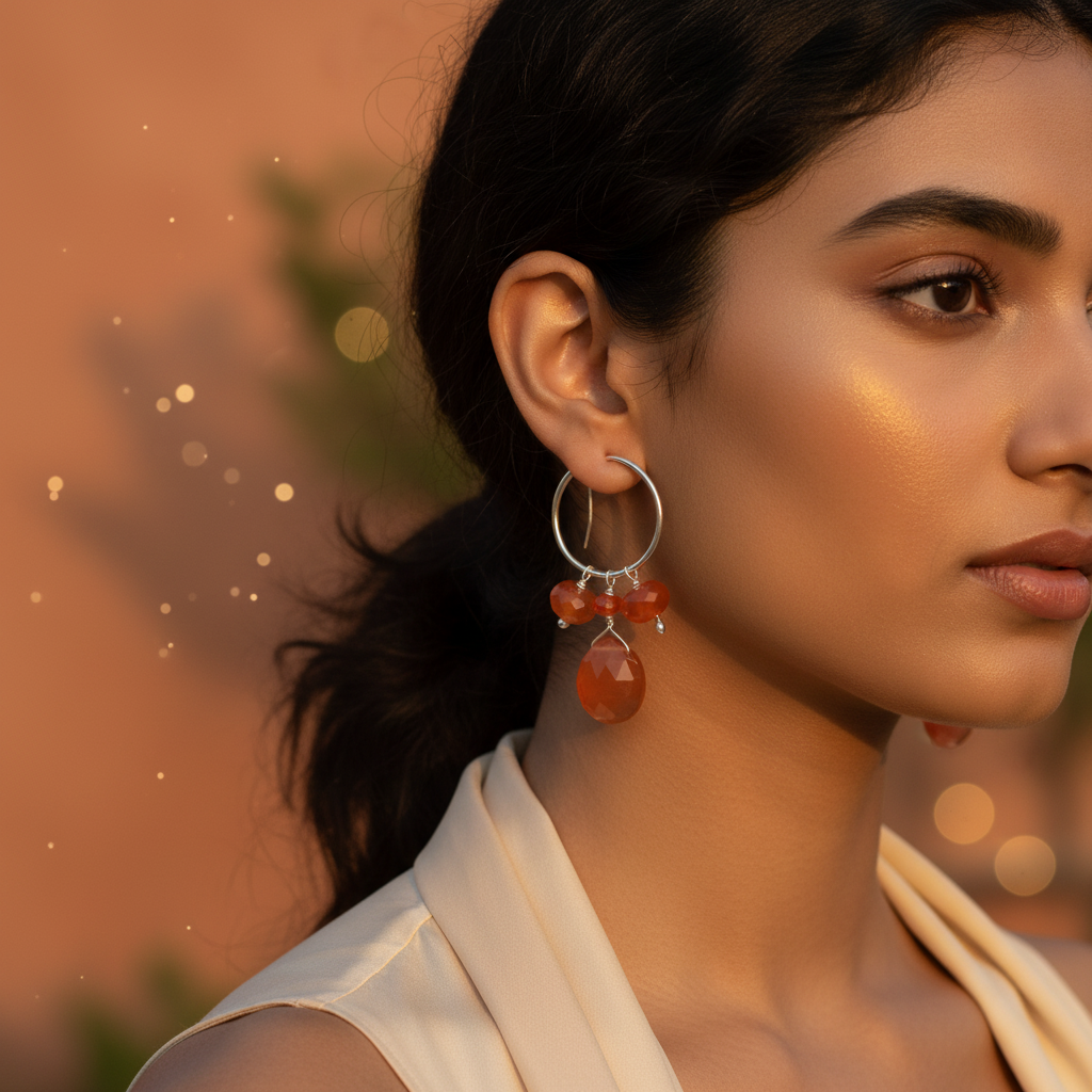 Silver hoop earrings with orange carnelian | women's jewelry gift