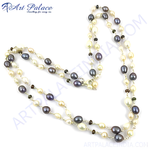 Load image into Gallery viewer, Multi-color pearl necklace with sterling silver chain and clasp, featuring white and grey pearls.