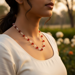Load image into Gallery viewer, Red Carnelian & Pearl Beaded Necklace for Women | Gemstone Jewelry