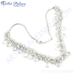 Load image into Gallery viewer, Silver beaded necklace with clear crystals, perfect for wedding or formal wear.