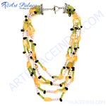 Load image into Gallery viewer, Multi-strand necklace with citrine, peridot, and black onyx beads, freshwater pearls, and silver clasp.