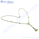 Load image into Gallery viewer, Silver Y necklace with green peridot beads for women