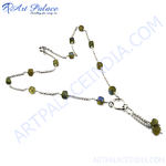 Load image into Gallery viewer, 925 sterling silver Y necklace with labradorite gemstones. Features a delicate chain.