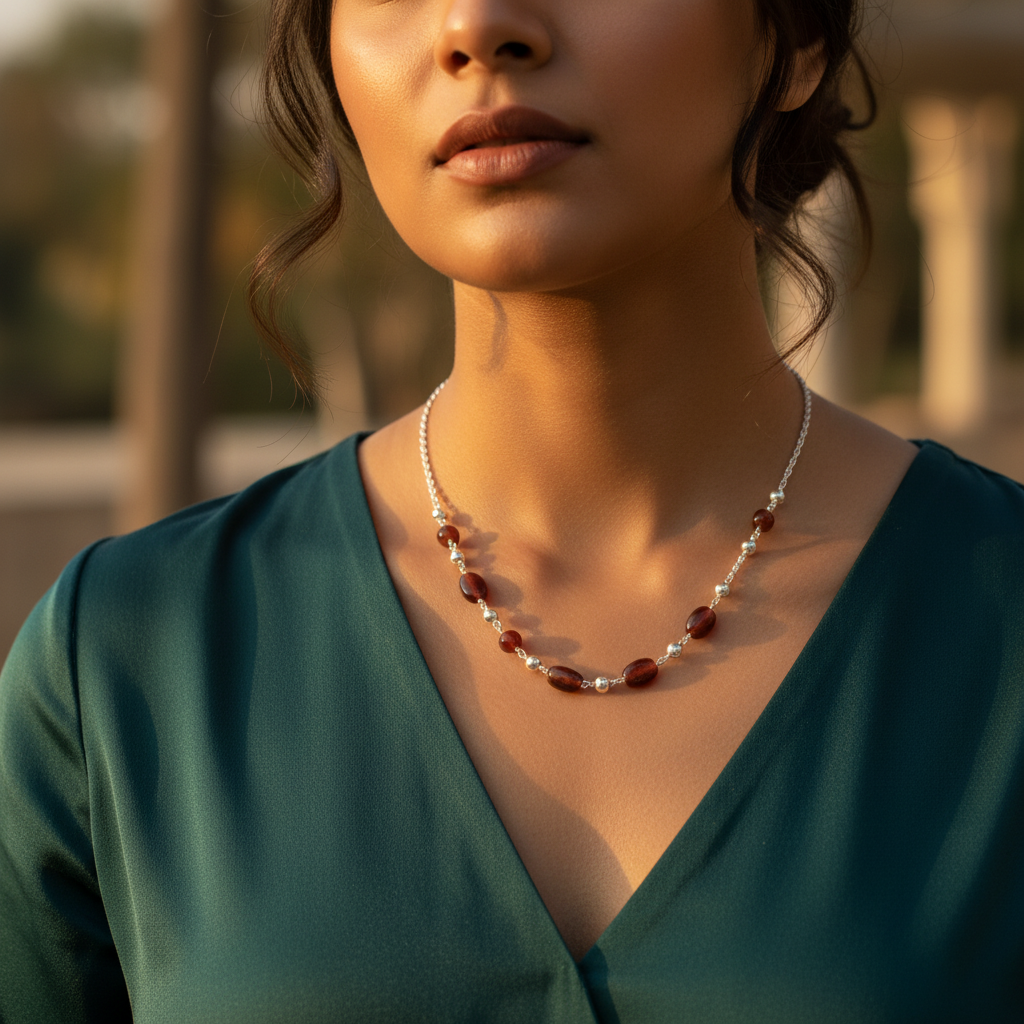 925 silver garnet bead necklace for women | gemstone jewelry