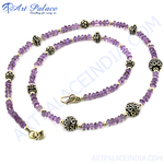 Load image into Gallery viewer, Amethyst bead necklace with silver accents, purple gemstone and sterling silver design.