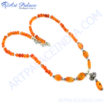 Load image into Gallery viewer, Orange gemstone bead necklace with silver accents on a white background, perfect for women's daily wear.